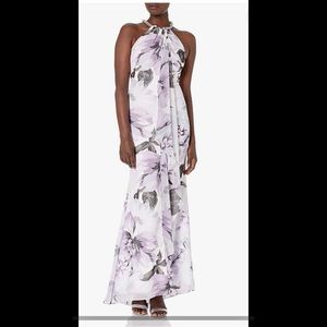 Calvin Klein Purple and White Halter Maxi Gown for Weddings